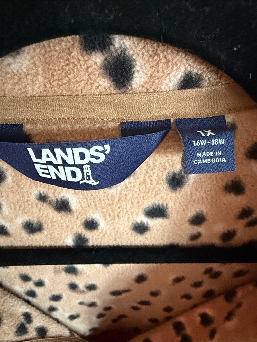 Lands' End Women's Cheetah-Print Half-Zip Fleece Pullover - Tan & Black Size 1X - Picture 2 of 3